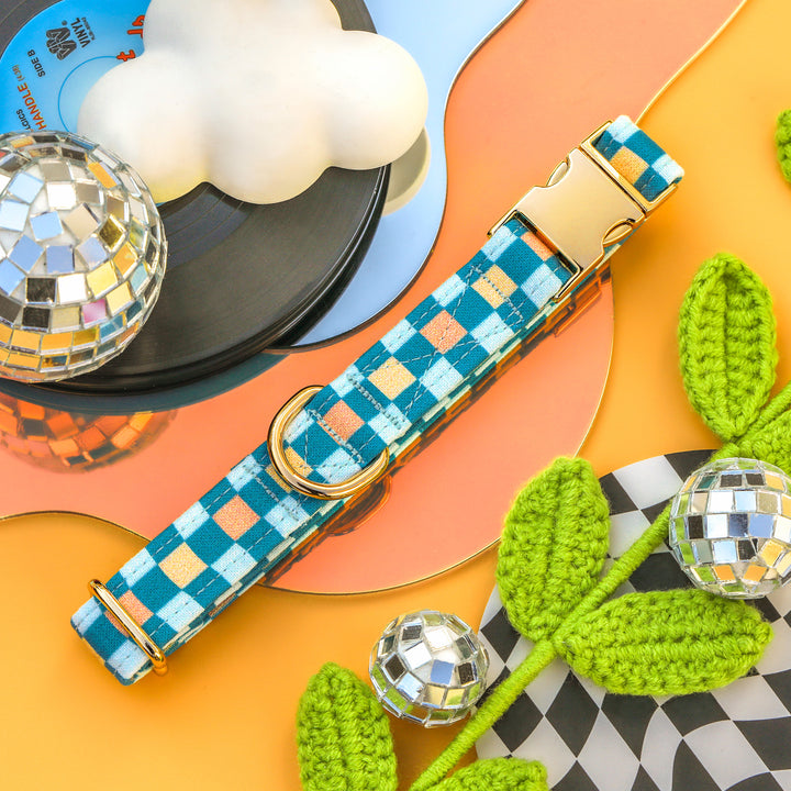 Furr Out Dawg - Blue Multi Checkered Dog Collar