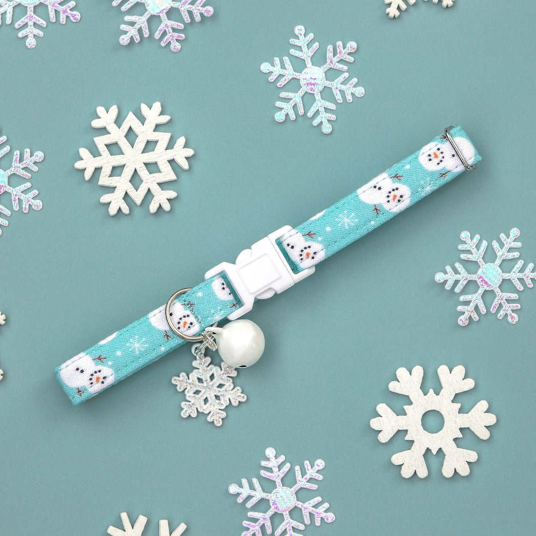 Let It Snow - Blue Winter Snowman Cat Collar