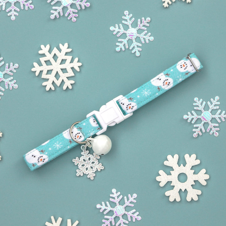 Let It Snow - Blue Winter Snowman Cat Collar