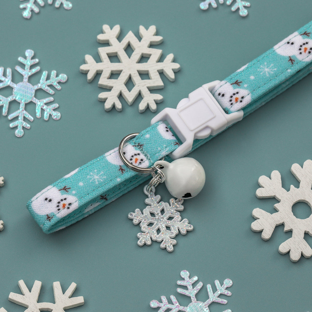 Let It Snow - Blue Winter Snowman Cat Collar