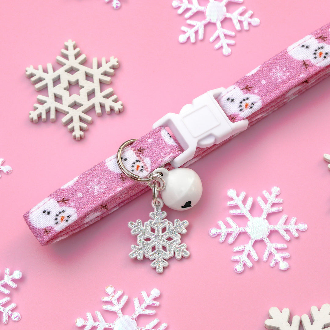 Let It Snow - Purple Winter Snowman Cat Collar