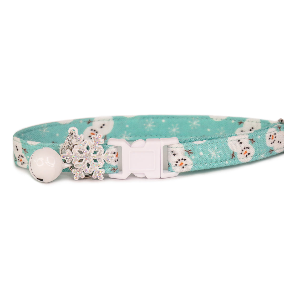 Let It Snow - Blue Winter Snowman Cat Collar