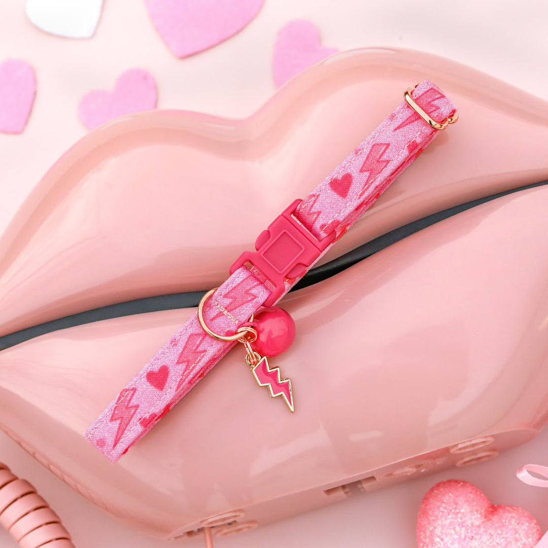 Love Struck - Pink Lightning Heart Cat Collar