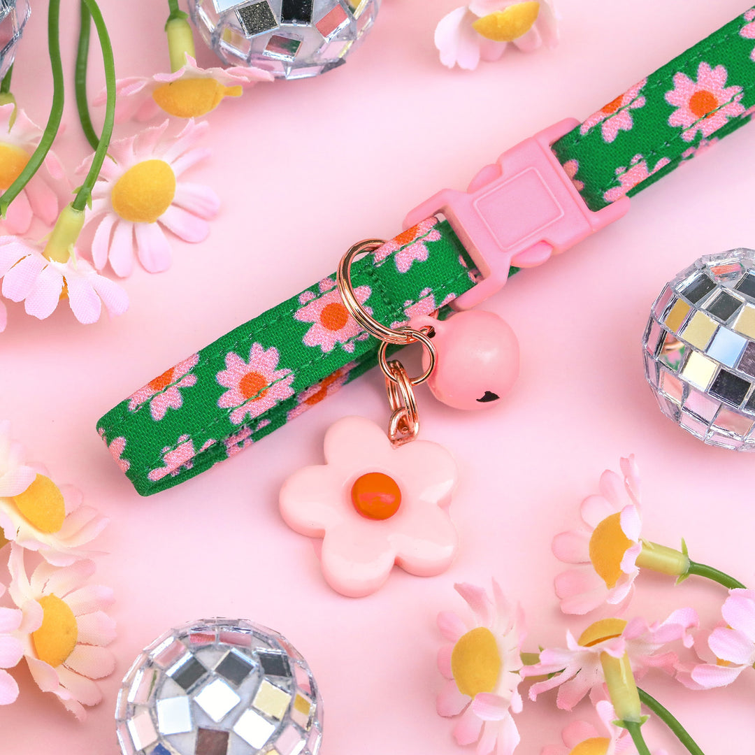 The Prep - Groovy Pink and Green Daisy Cat Collar