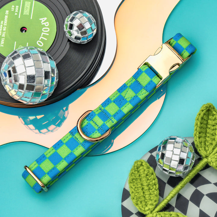SK8R BOI - Green & Blue Checkered Dog Collar