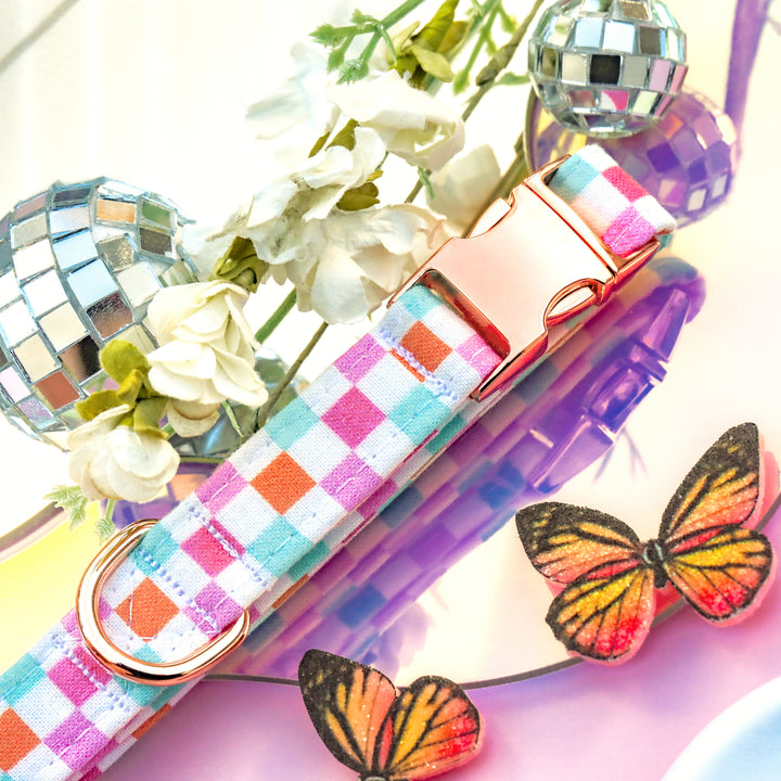 TTYL - Girly Multicolored Checked Dog Collar